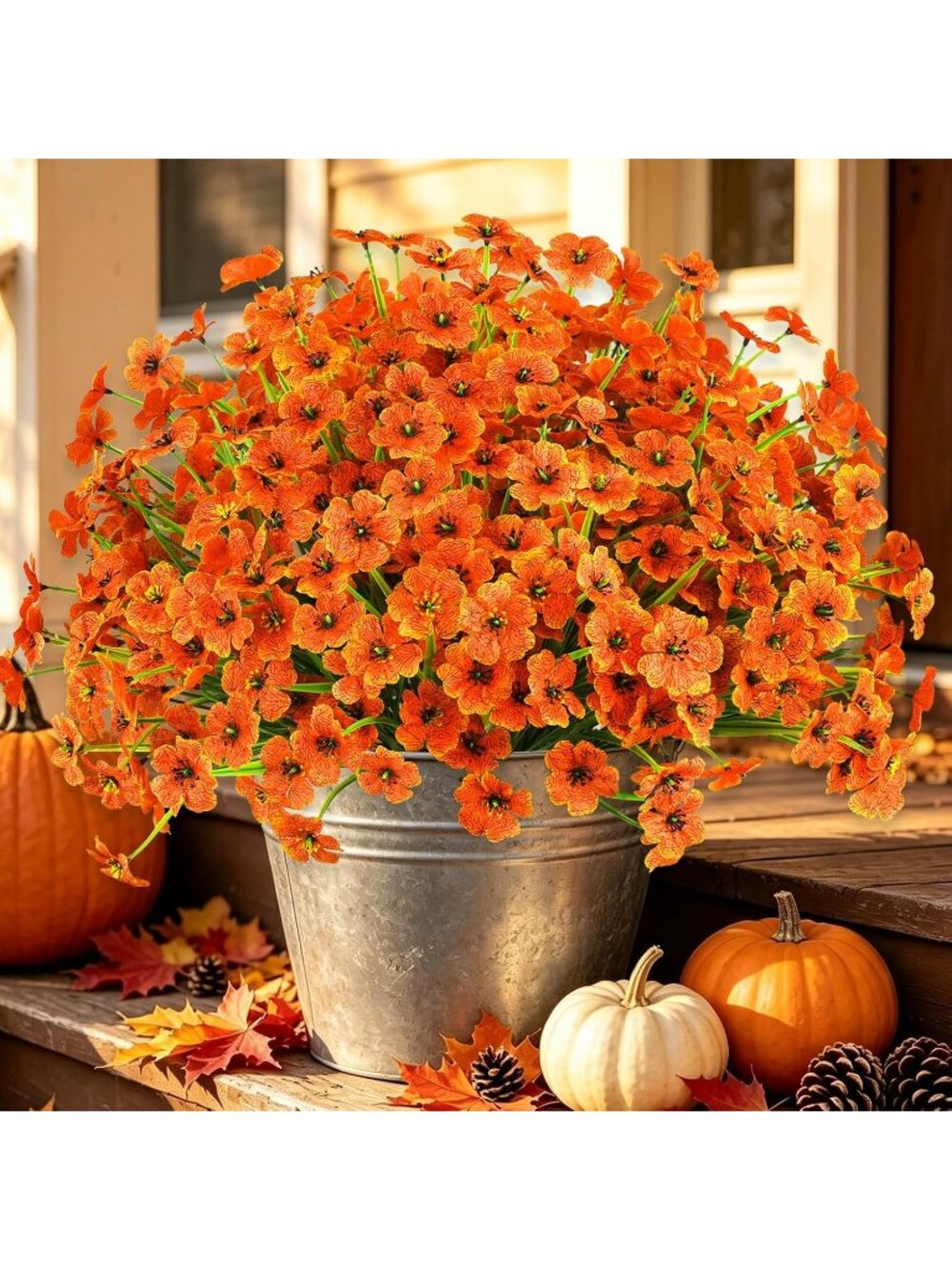 New 24PCS Artificial Fall Flowers for Outdoors, Fake Mums, Orange